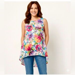 Spense - Floral High-Low Sleeveless Tunic Top Multicolor - Size Small